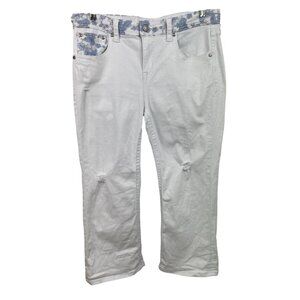 Grace in LA White/Blue P-Capris Jeans With Bling And Lace Womens Size 16